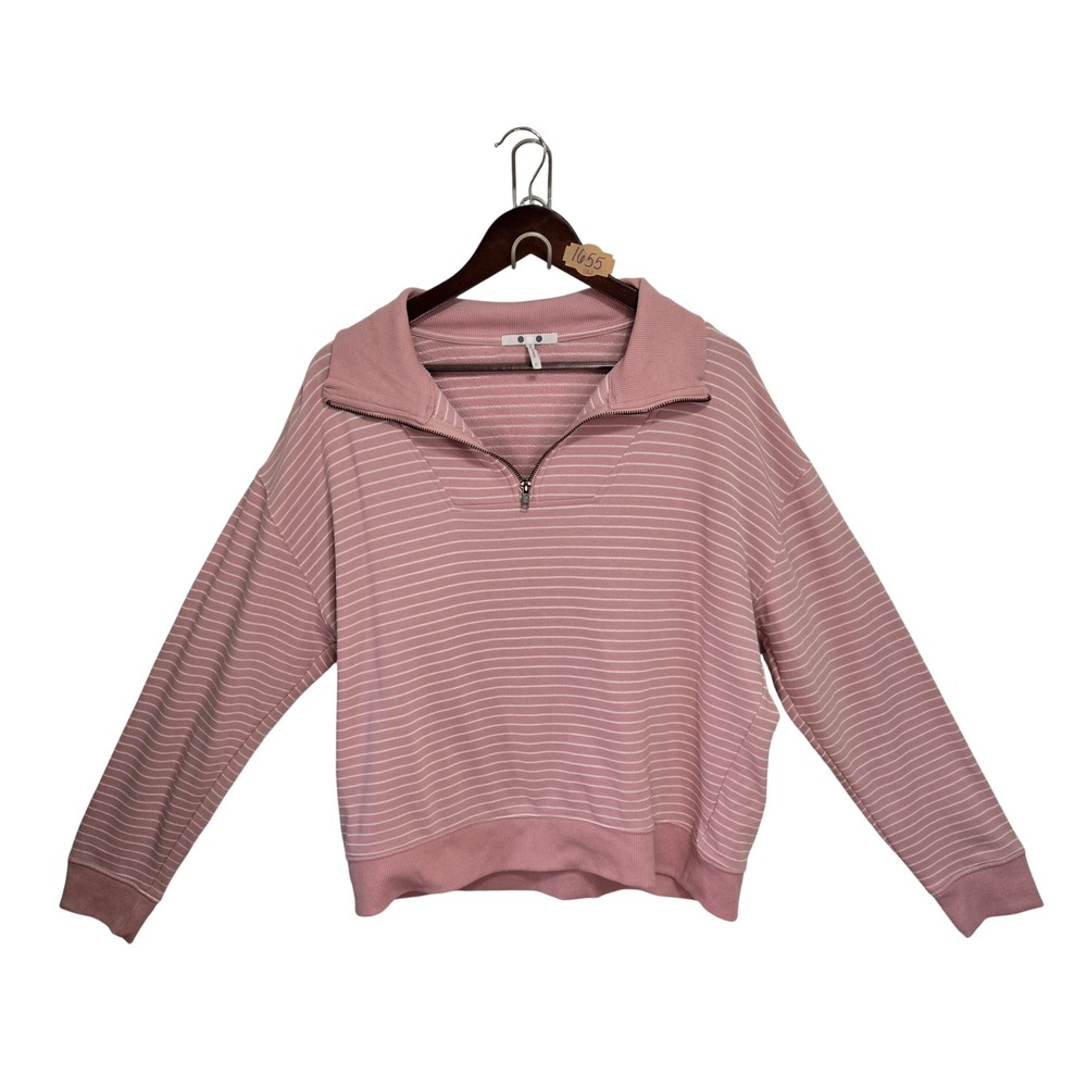 Three Dots Pink Striped Quarter Zip Sweatshirt XL TD012023